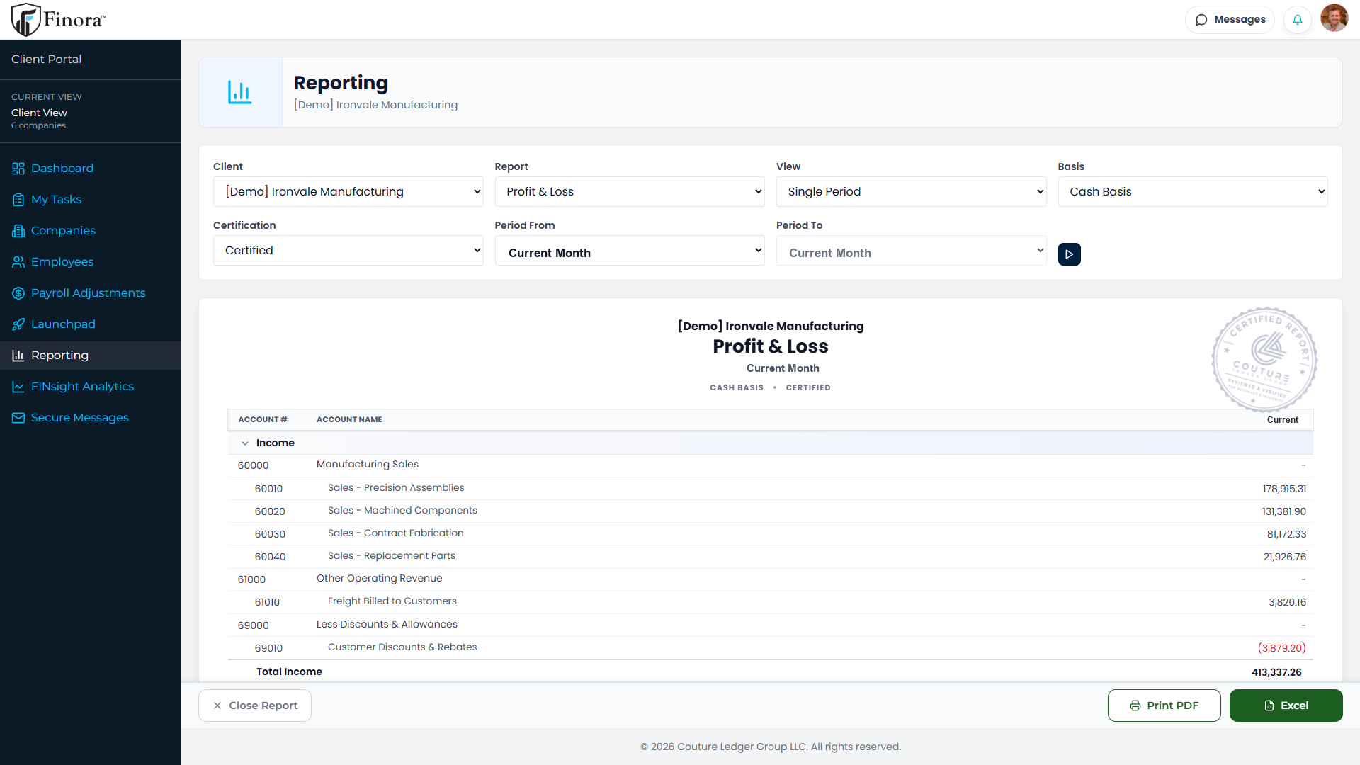 Representative Finora certified reporting preview